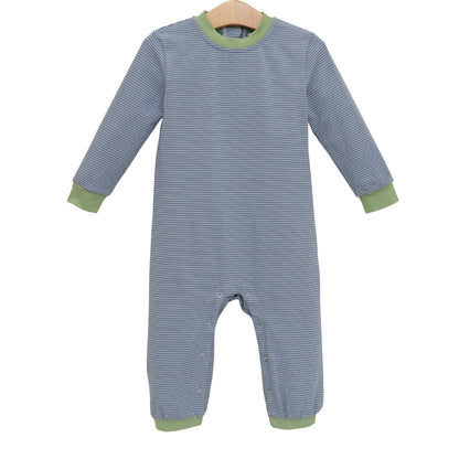 Jellybean Fall - Thomas Romper Dusty Blue Stripe & Sage