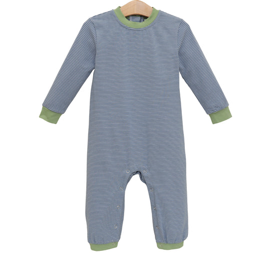 Jellybean Fall - Thomas Romper Dusty Blue Stripe & Sage
