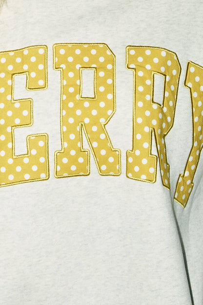IT2594E-MERRY2 | 'MERRY' Embroidered Mock Neck Sweatshirt