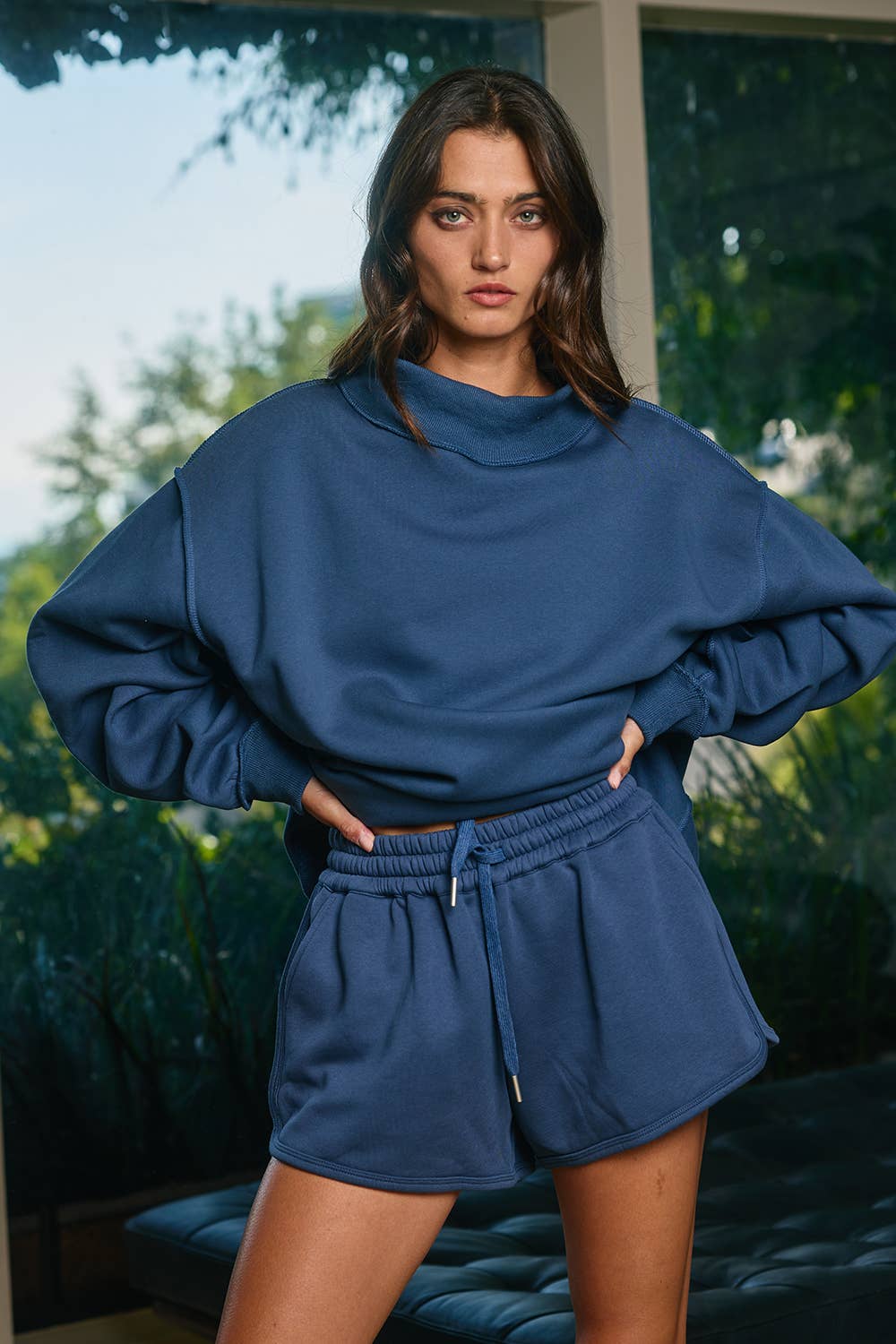 IT2594-BLANK1 | Solid Reversible Mock Neck Sweatshirt Top