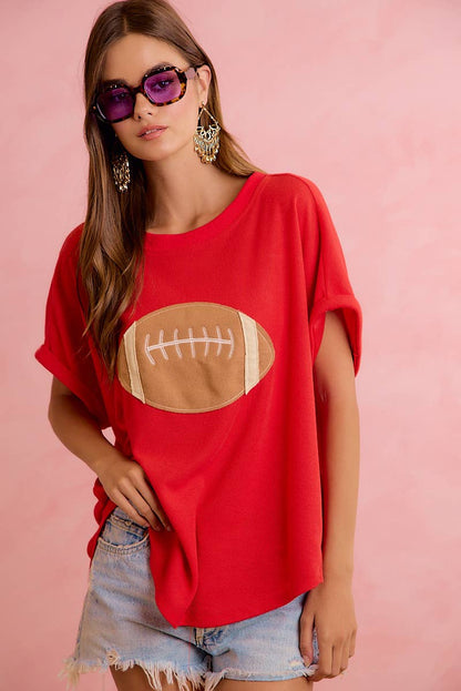 GAMEDAY FOOTBALL PATCHWORK WAFFLE SHORT TOP