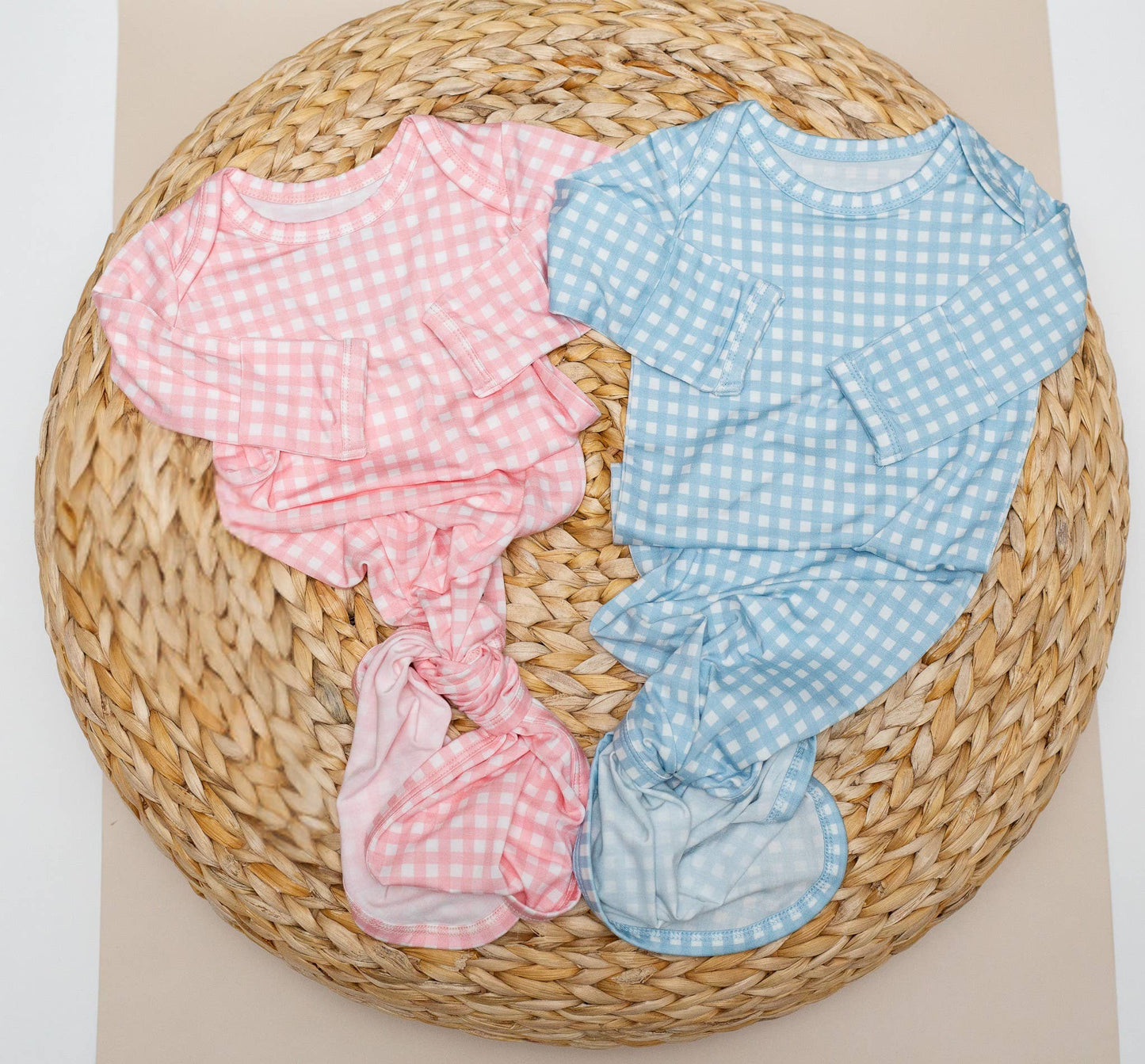 Baby Blue Gingham- Knotted Infant Gown