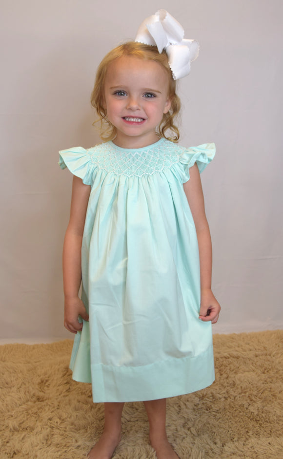 Minty Pearl Smocked Dress