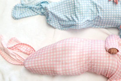 Baby Blue Gingham- Knotted Infant Gown