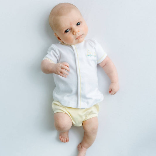 Vintage Duckie Pulltoy Hand-Embroidered Diaper Cover Set - Yellow