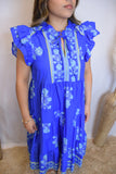Blue Pleated Midi Dress