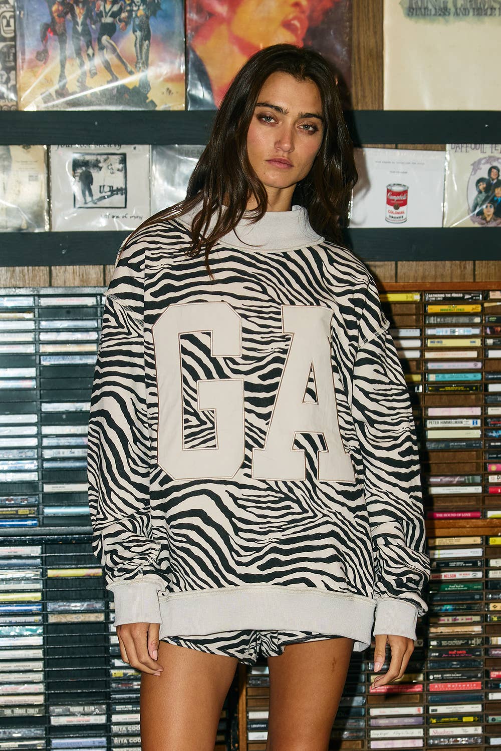 IT2594E-ZEBRAGA | Zebra Print "GA" Mock-Neck Sweatshirt