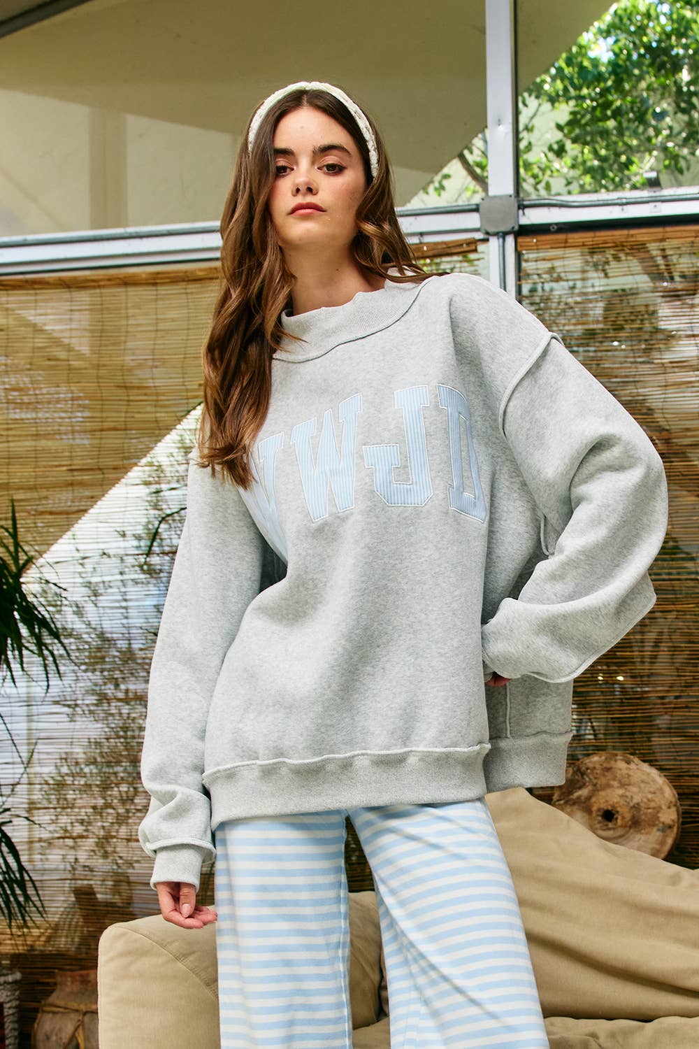 Stripe Embroidered "WWJD" Sweatshirt