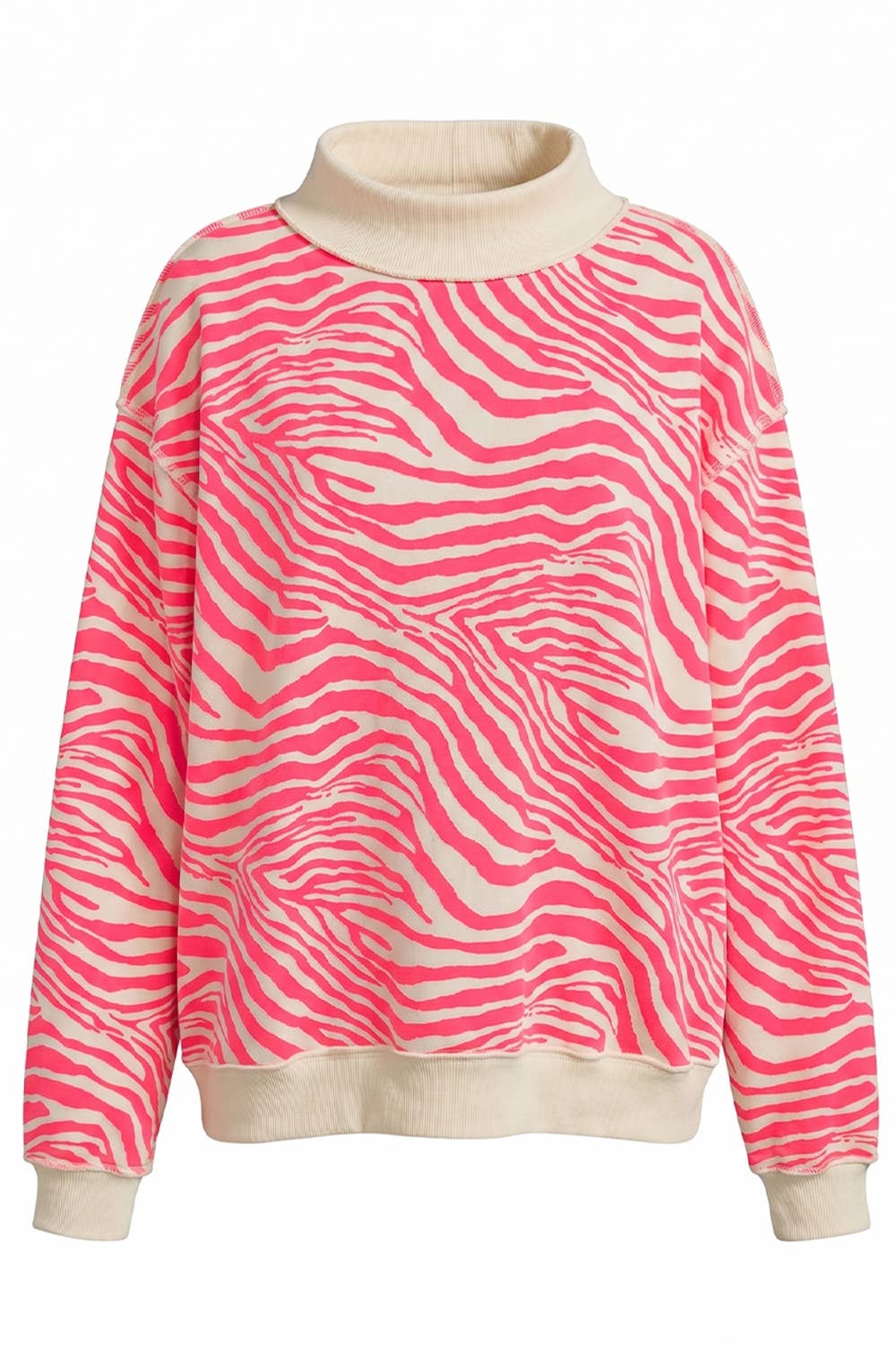 IT2594-ZEBRA | Zebra-Patterned Mock-Neck Sweatshirt