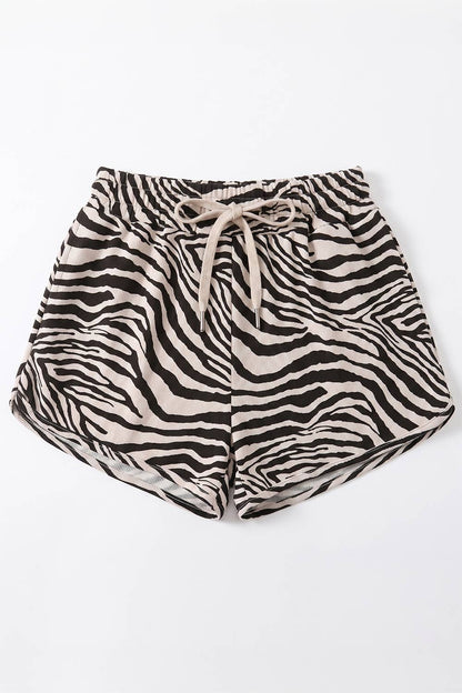Zebra-Patterned Drawstring Dolphin Shorts