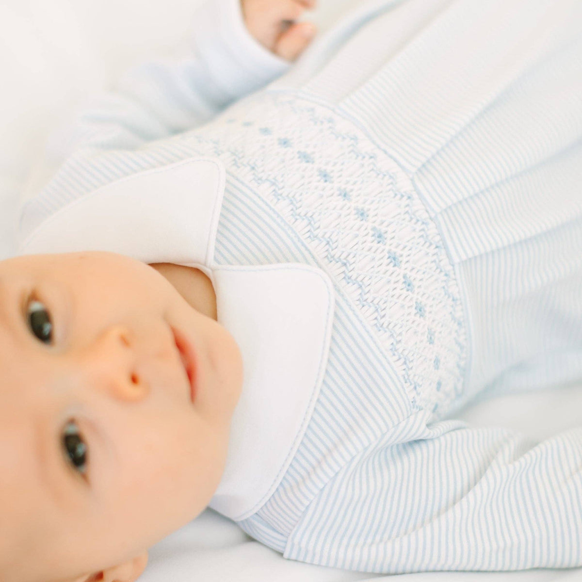Benjamin Smocked Long Sleeve Bubble - Light Blue