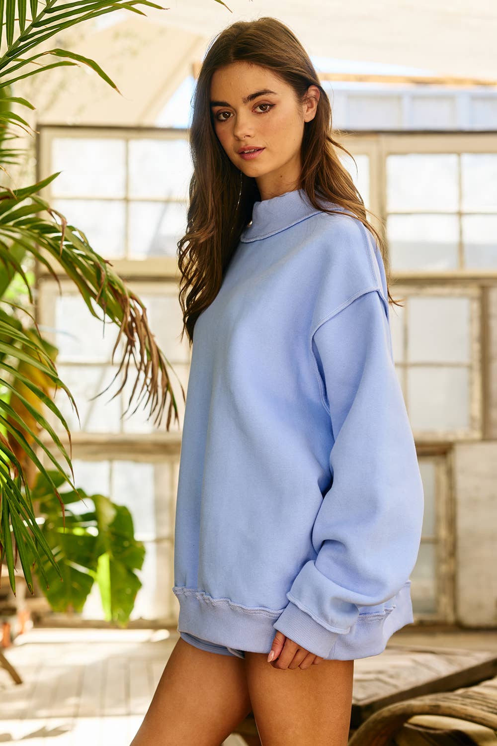 IT2594-BLANK1 | Solid Reversible Mock Neck Sweatshirt Top