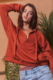 T2368 Oversized Drawstring Solid Terry Hoodie Top