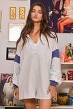 R5507 French Terry Color-block Collared Loose Fit Romper