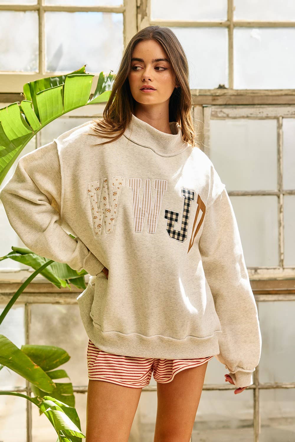 WWJD Embroidered Mock-neck Sweatshirt