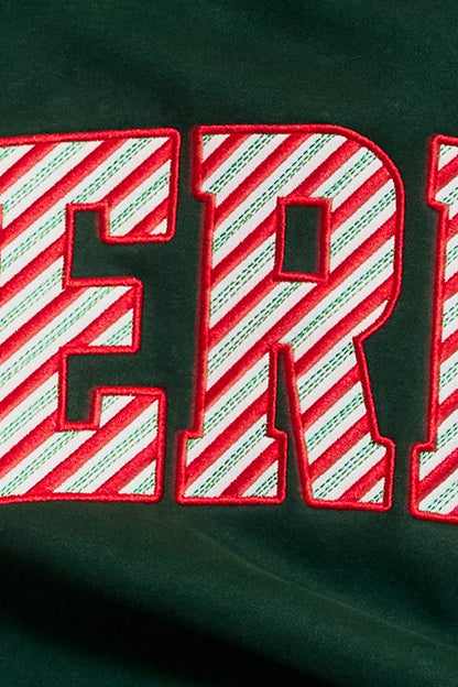 IT2594E-MERRY2 | 'MERRY' Embroidered Mock Neck Sweatshirt