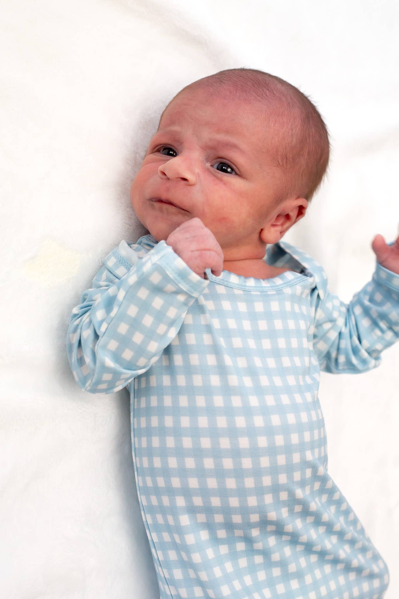 Baby Blue Gingham- Knotted Infant Gown