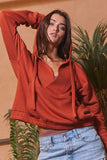 T2368 Oversized Drawstring Solid Terry Hoodie Top
