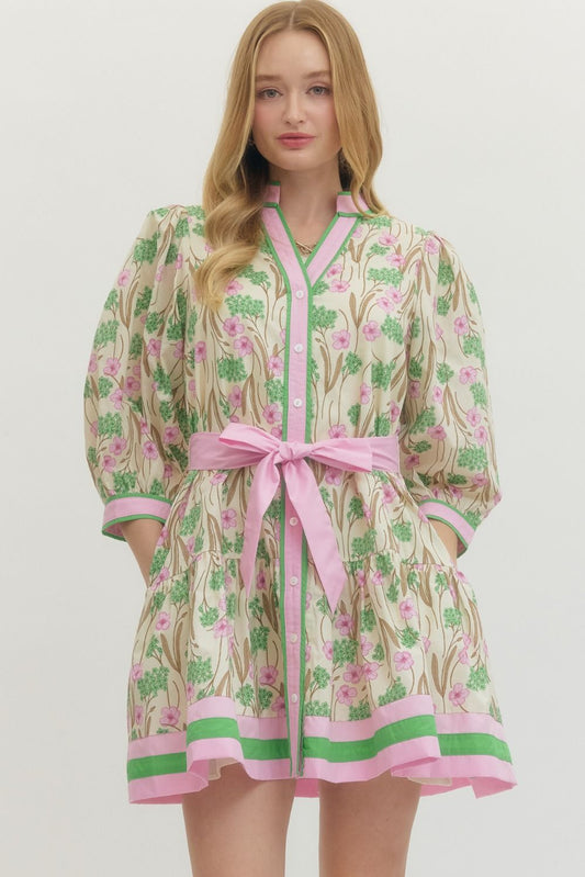 Floral print sleeve mini dress