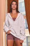 T2368 Oversized Drawstring Solid Terry Hoodie Top