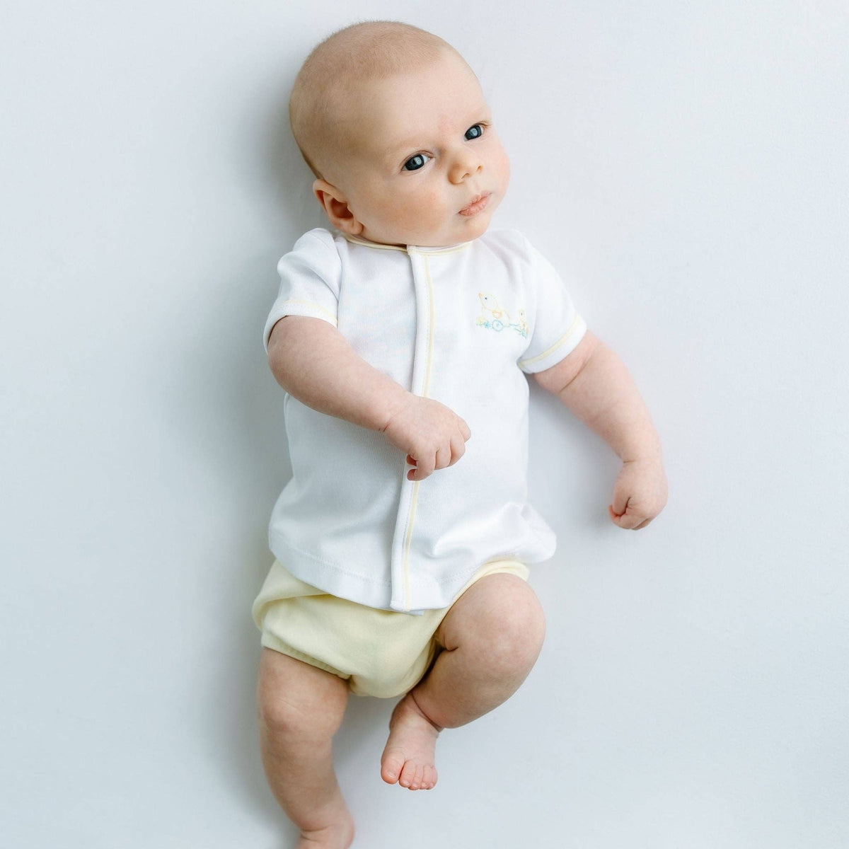 Vintage Duckie Pulltoy Hand-Embroidered Diaper Cover Set - Yellow
