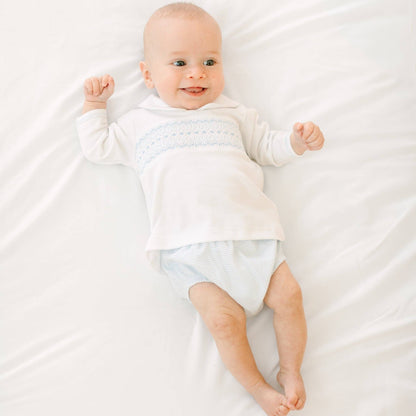 Benjamin Smocked Long Sleeve Diaper Cover Set - Light Blue