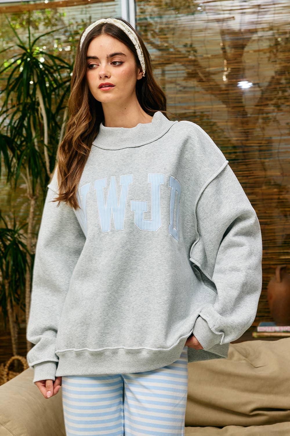 Stripe Embroidered "WWJD" Sweatshirt