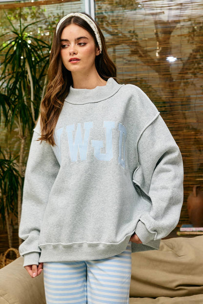 Stripe Embroidered "WWJD" Sweatshirt