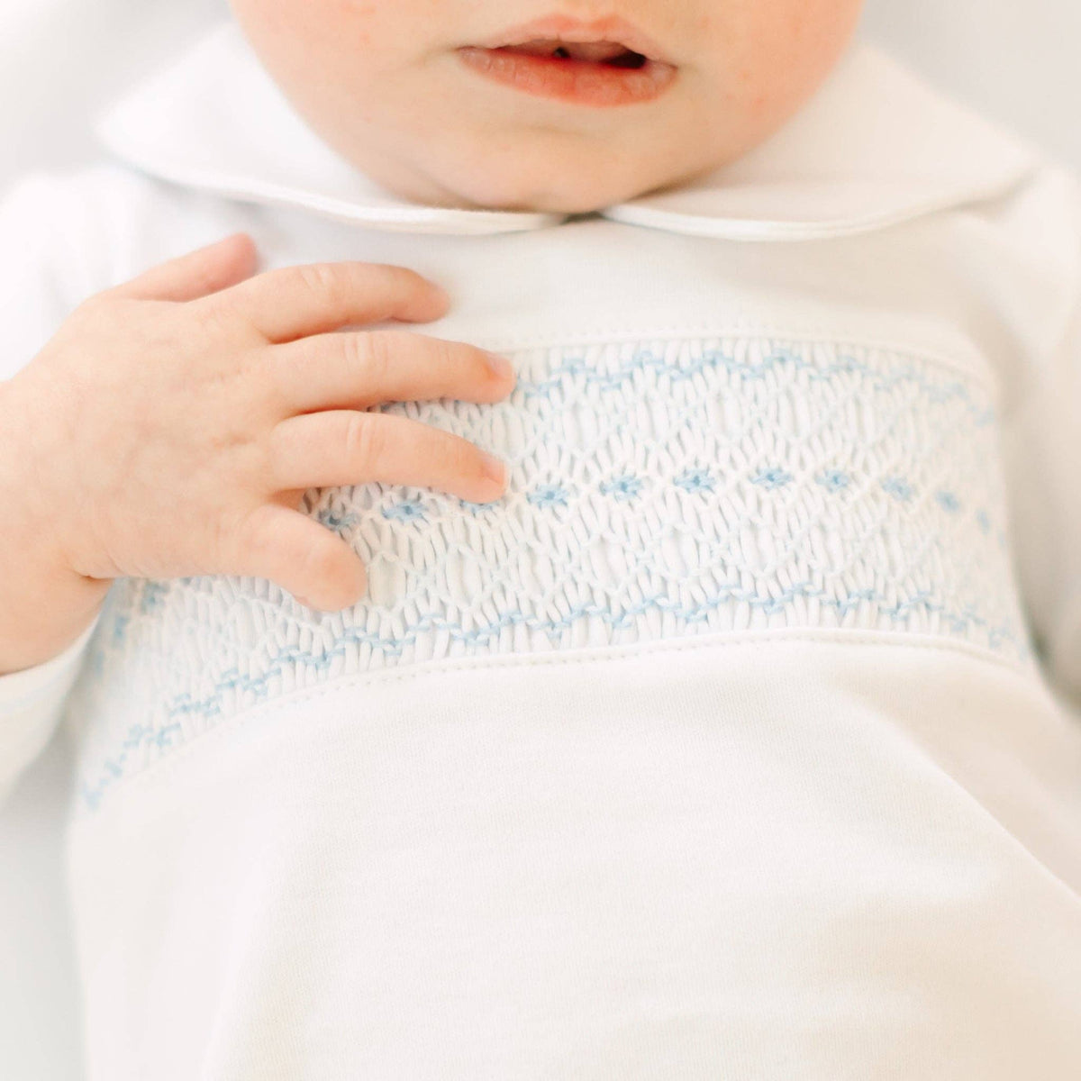 Benjamin Smocked Long Sleeve Diaper Cover Set - Light Blue