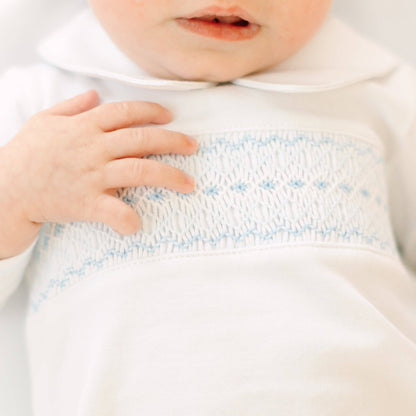 Benjamin Smocked Long Sleeve Diaper Cover Set - Light Blue