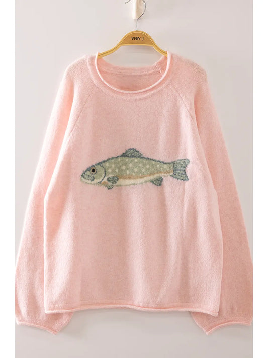 Pink Fish Knitted Sweater